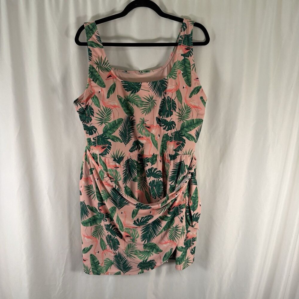Old Navy Swim Dress Women's 3X Pink Flamingo Sleeveless Padded Floral